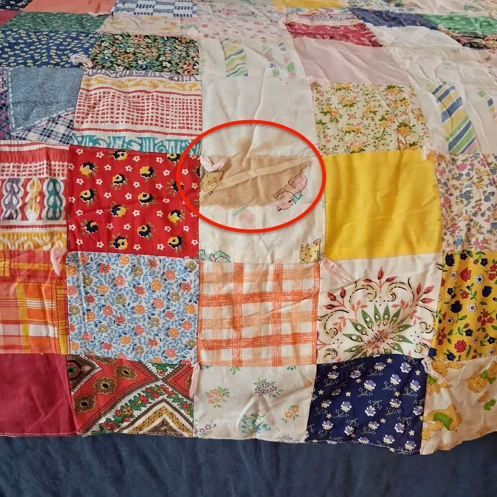 Vintage Patchwork Quilt 1960s Handmade 54x35 Mid Century Patterns Multi-Color